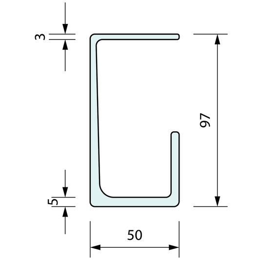 Sliding Door Track 97.x 50mm x 5 Mtr Length