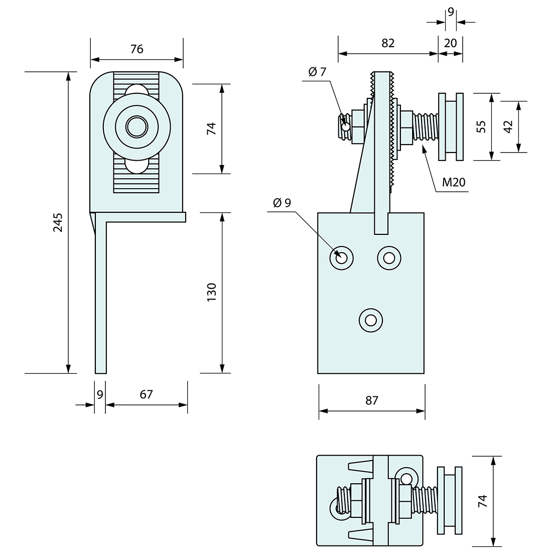 Coolroom Sliding Door Roller Aluminium RH 55mm Wheel White