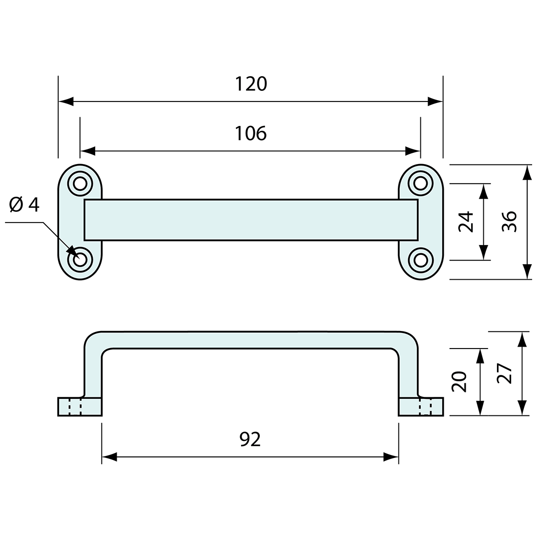 Grab Handle Stainless Steel 120mm
