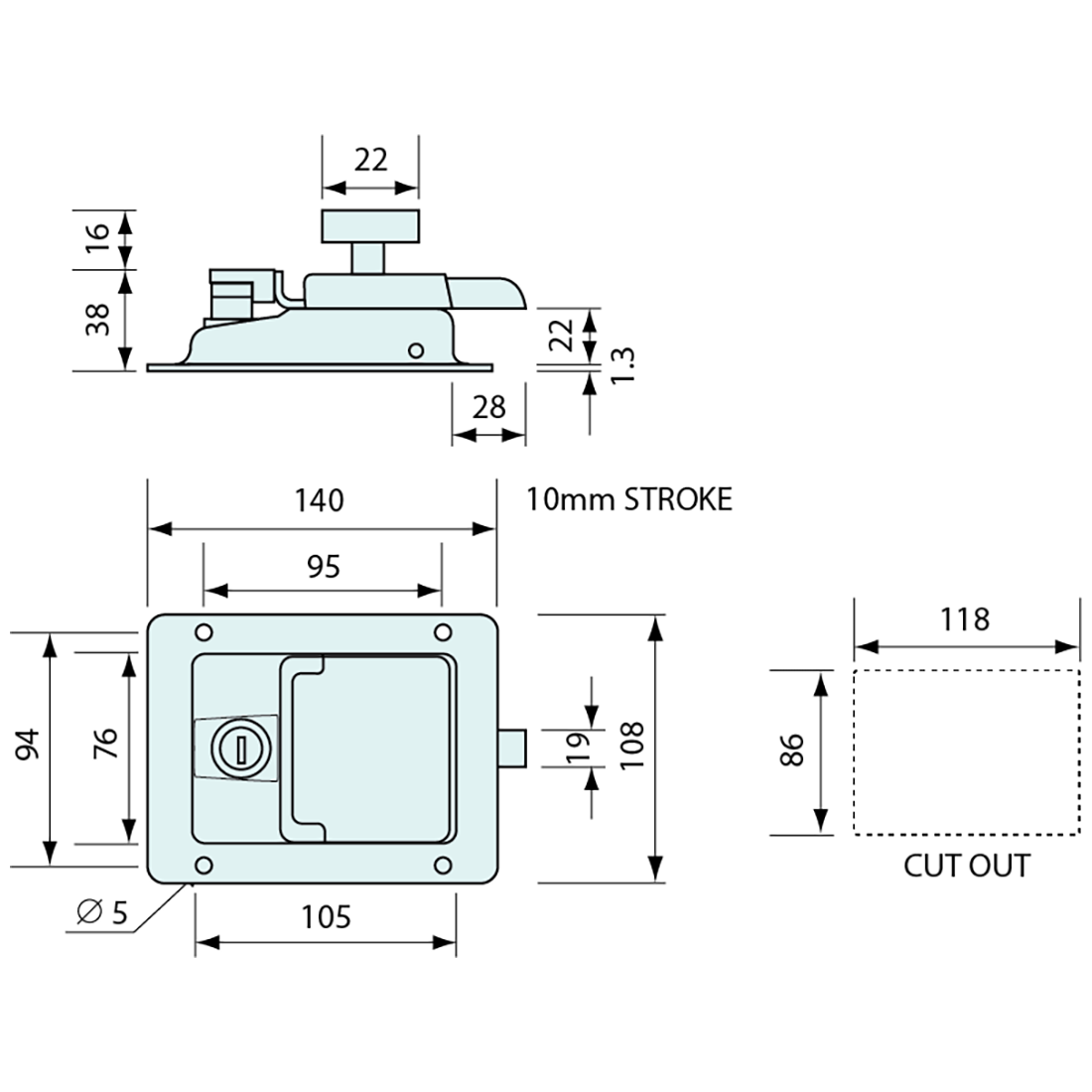 Rectangular Paddle Latch Paddle Latch Interior Release Locking Stainless Steel 140mm – Co-Mac