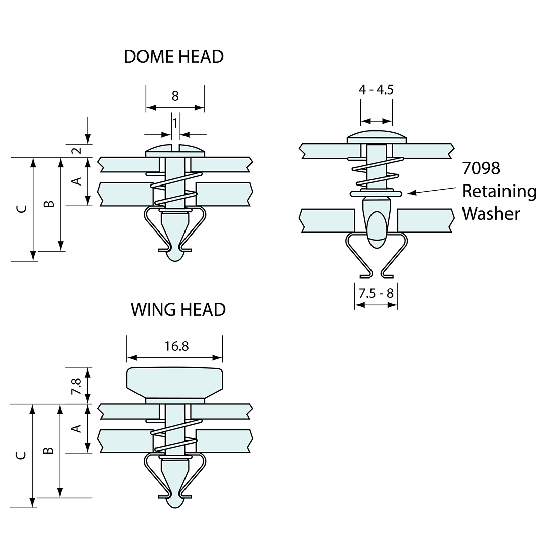 Quarter Turn Fastener Dome 8mm Head 15mm