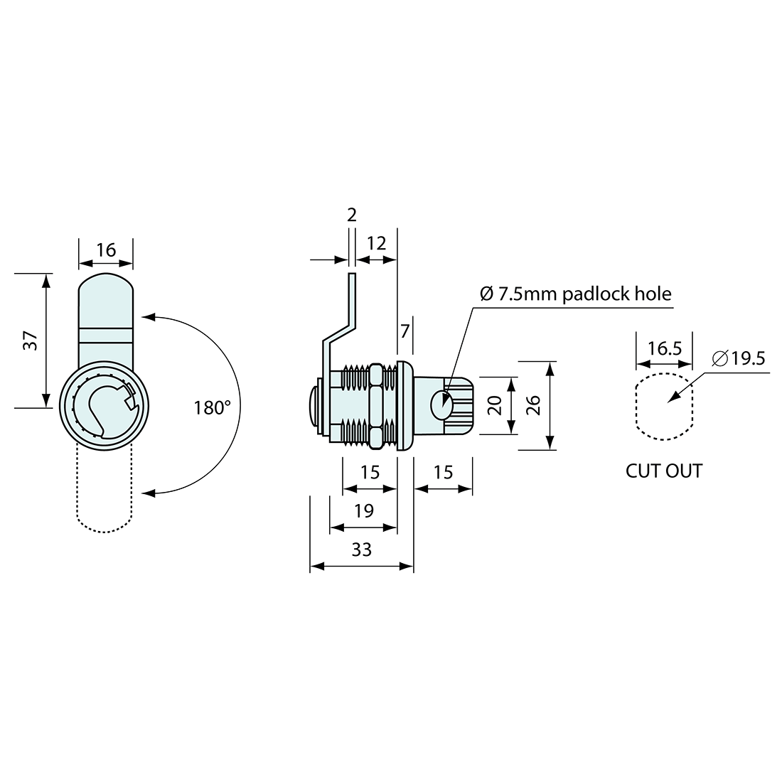 Padlockable Cam Lock 46mm